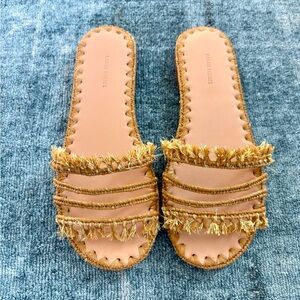 Carrie Forbes Mars Raffia Woven Sandals Neutral & Gold NEW